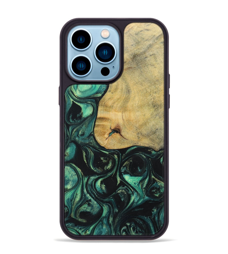 iPhone 14 Pro Max Wood+Resin Phone Case - Kira (Green, 696073)