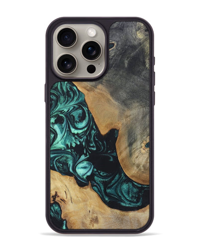 iPhone 15 Pro Max Wood+Resin Phone Case - Bernadette (Green, 696365)