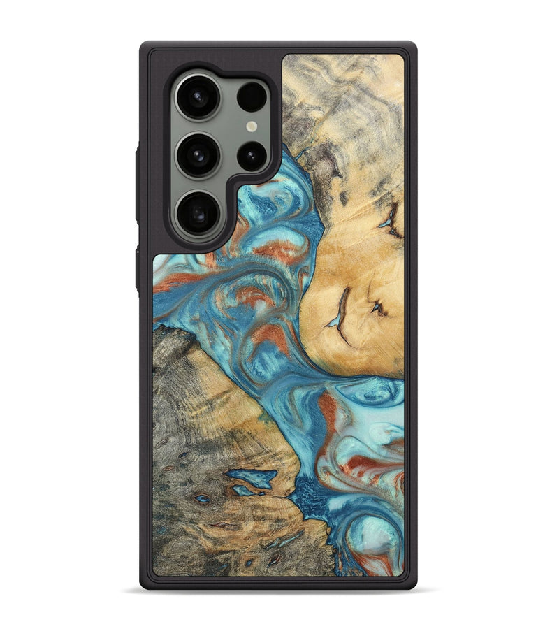 Galaxy S24 Ultra Wood+Resin Phone Case - Celia (Teal & Gold, 696384)