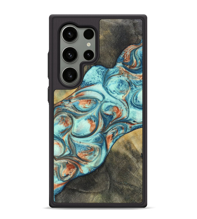 Galaxy S24 Ultra Wood+Resin Phone Case - Walker (Teal & Gold, 696389)