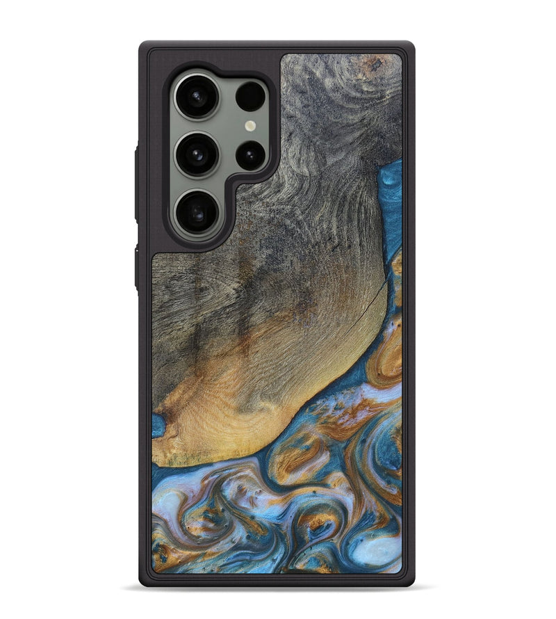 Galaxy S24 Ultra Wood+Resin Phone Case - Yvette (Teal & Gold, 696764)