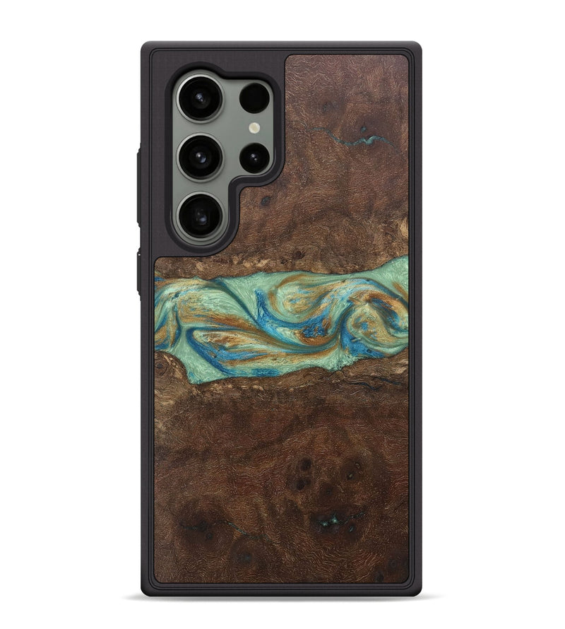Galaxy S24 Ultra Wood+Resin Phone Case - Meredith (Teal & Gold, 697078)