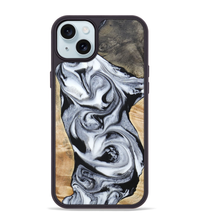 iPhone 15 Plus Wood+Resin Phone Case - Raven (Mosaic, 697248)