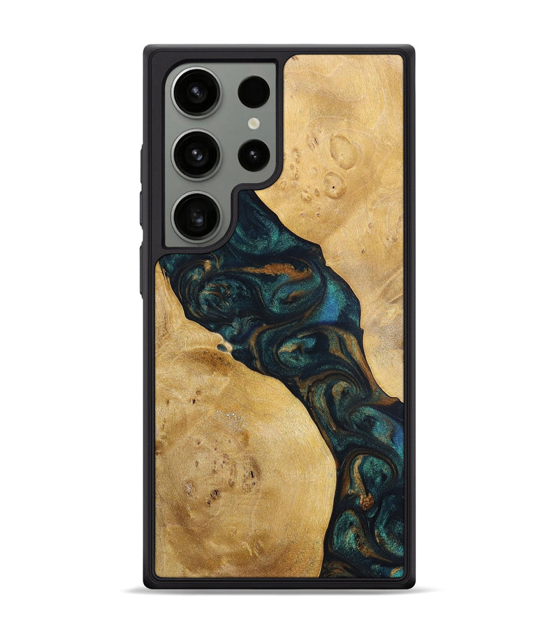 Galaxy S24 Ultra Wood+Resin Phone Case - Woodrow (Teal & Gold, 698431)