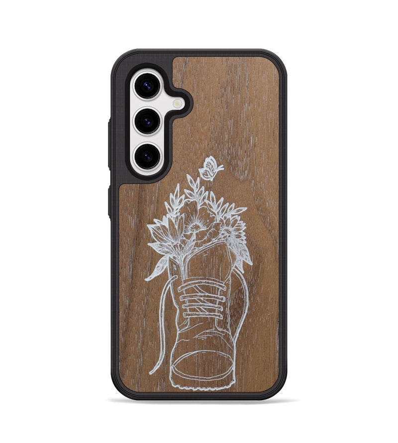 Galaxy S25 Wood Phone Case - Wildflower Walk - Walnut (Curated, 699947)