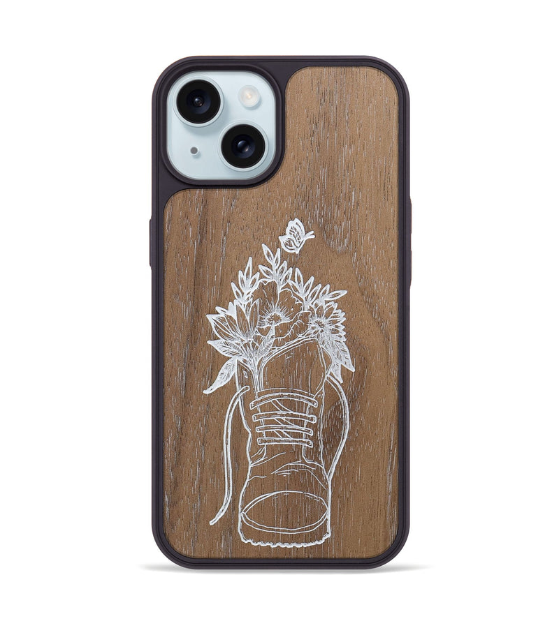 iPhone 15 Wood+Resin Phone Case - Wildflower Walk - Walnut (Curated)