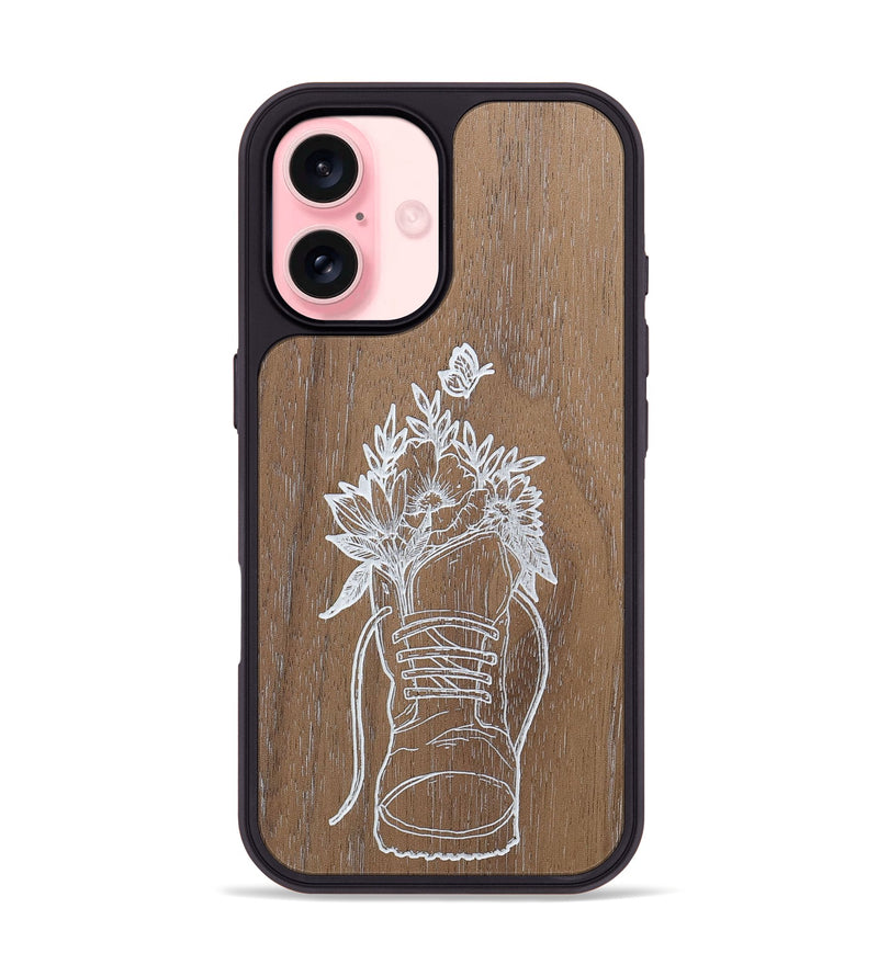 iPhone 16 Wood+Resin Phone Case - Wildflower Walk - Walnut (Curated)