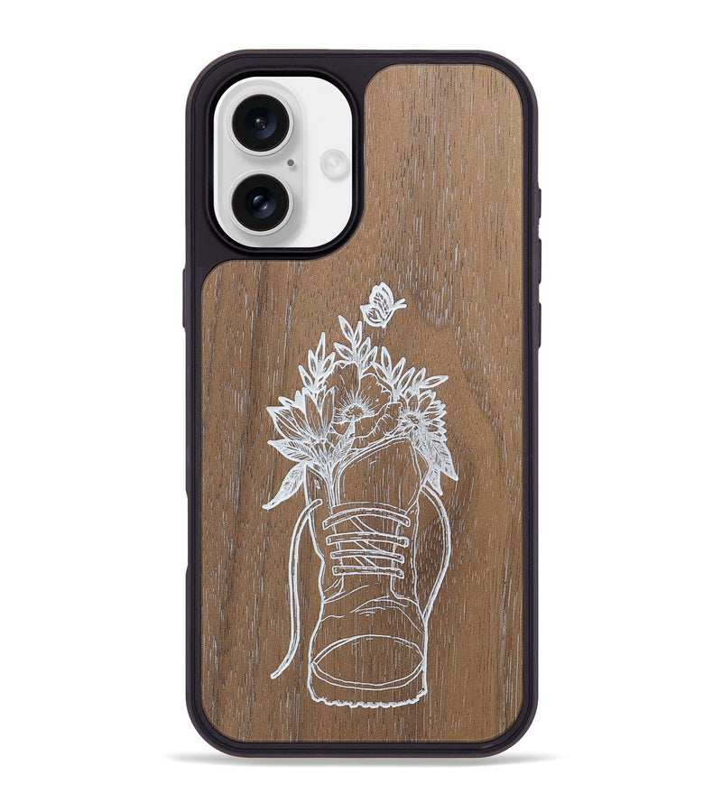 iPhone 16 Plus Wood+Resin Phone Case - Wildflower Walk - Walnut (Curated)