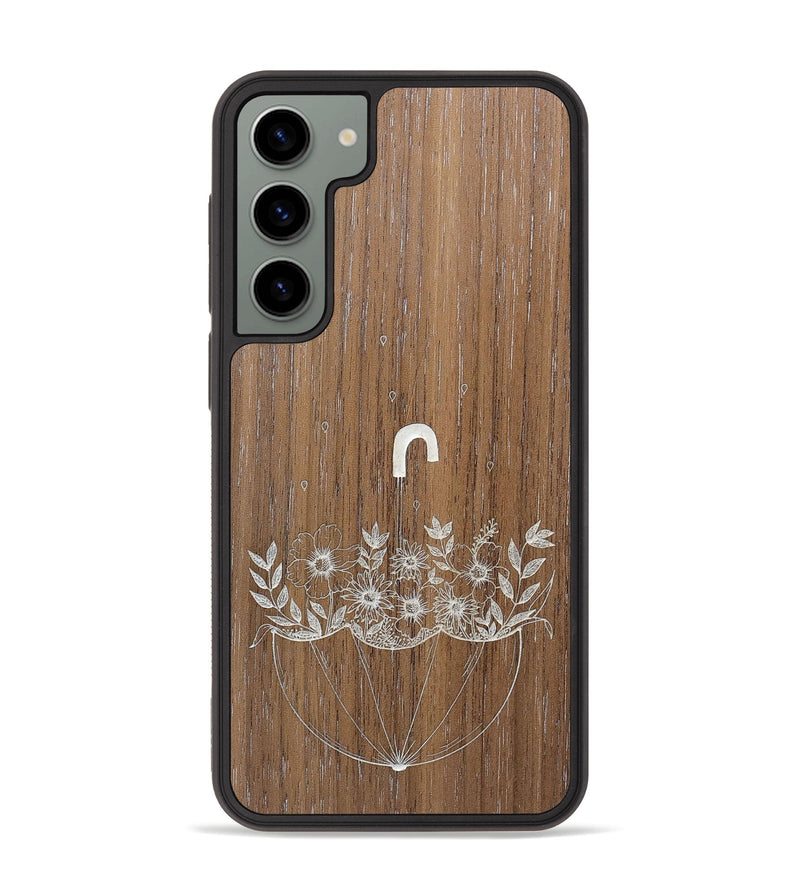 Galaxy S23 Plus Wood+Resin Phone Case - No Rain No Flowers - Walnut (Curated)