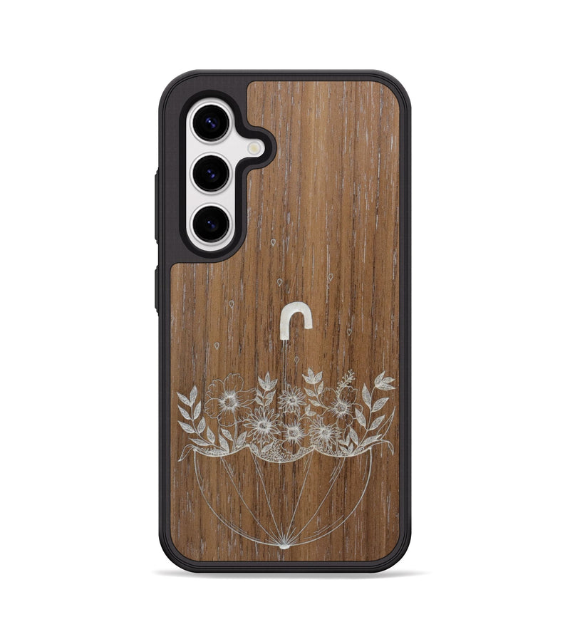 Galaxy S25 Wood Phone Case - No Rain No Flowers - Walnut (Curated, 699950)