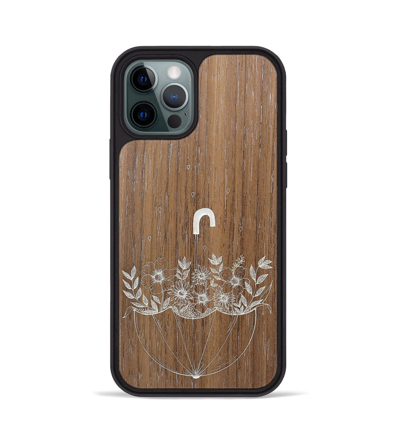 iPhone 12 Pro Wood+Resin Phone Case - No Rain No Flowers - Walnut (Curated)