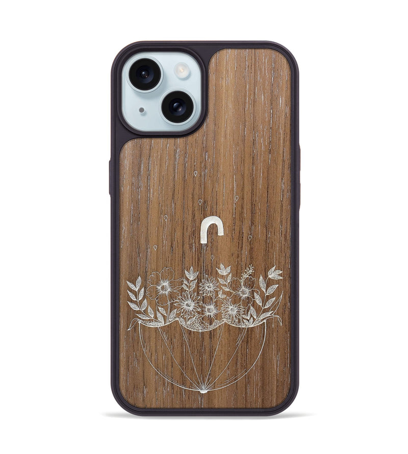 iPhone 15 Wood+Resin Phone Case - No Rain No Flowers - Walnut (Curated)