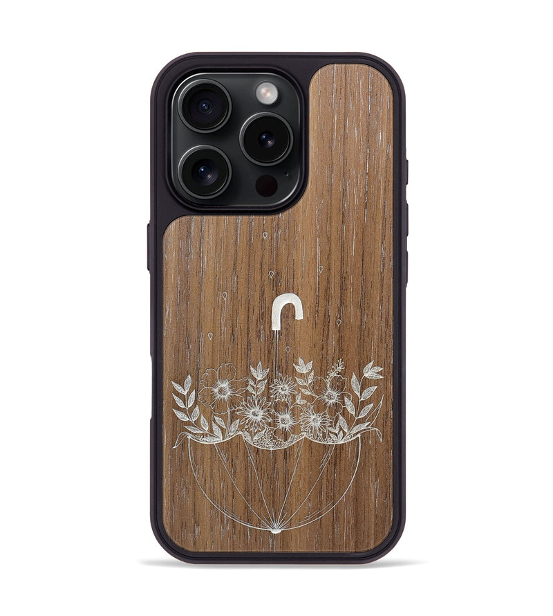 iPhone 16 Pro Wood+Resin Phone Case - No Rain No Flowers - Walnut (Curated)