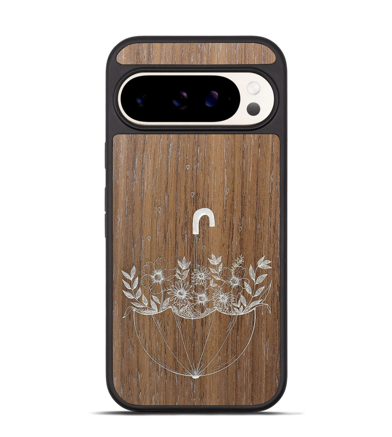 Pixel 9 Wood+Resin Phone Case - No Rain No Flowers - Walnut (Curated)