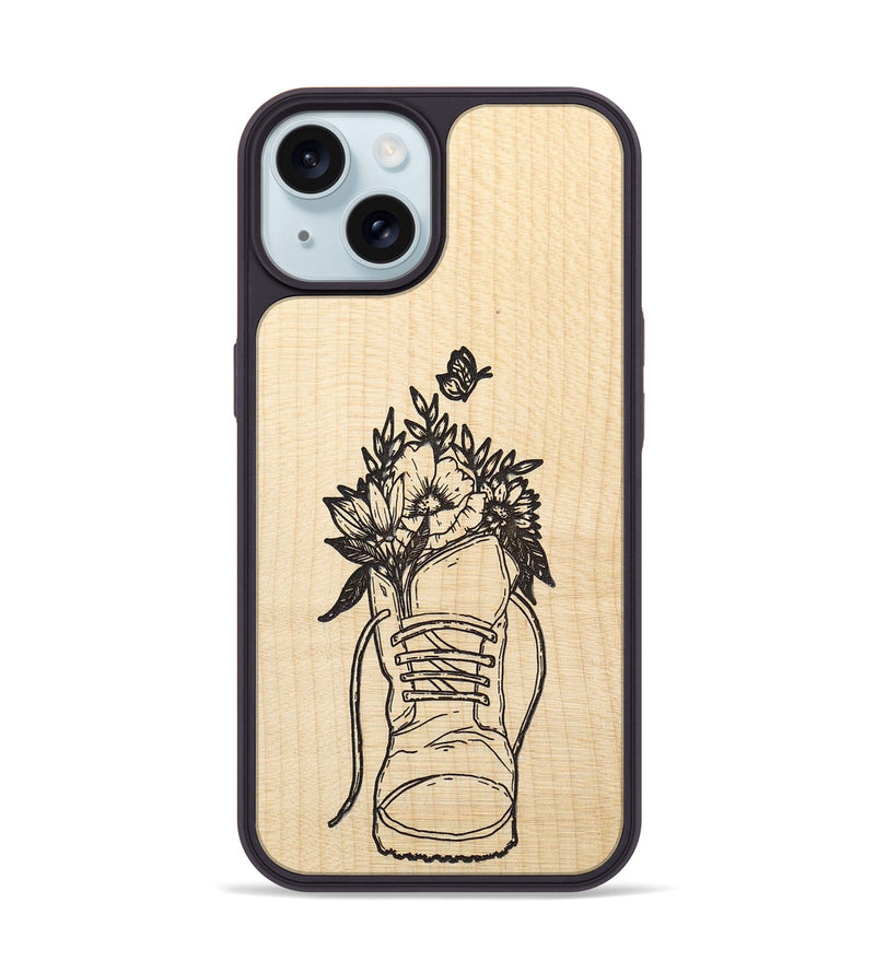 iPhone 15 Wood+Resin Phone Case - Wildflower Walk - Maple (Curated)