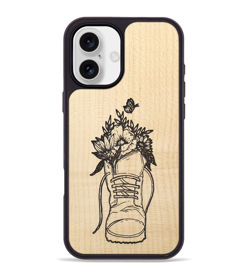 iPhone 16 Plus Wood+Resin Phone Case - Wildflower Walk - Maple (Curated)