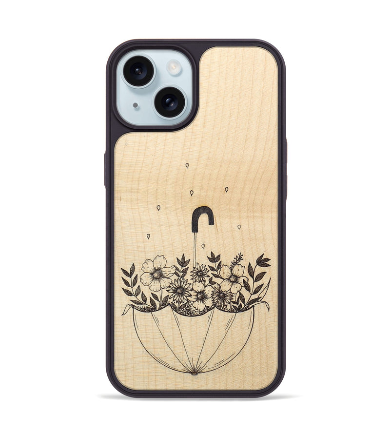 iPhone 15 Wood+Resin Phone Case - No Rain No Flowers - Maple (Curated)