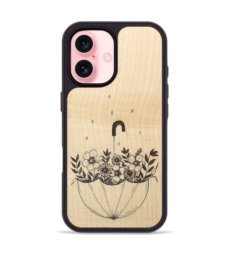 iPhone 16 Wood+Resin Phone Case - No Rain No Flowers - Maple (Curated)