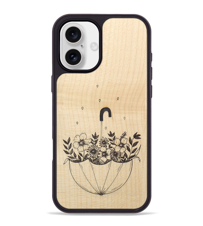 iPhone 16 Plus Wood+Resin Phone Case - No Rain No Flowers - Maple (Curated)