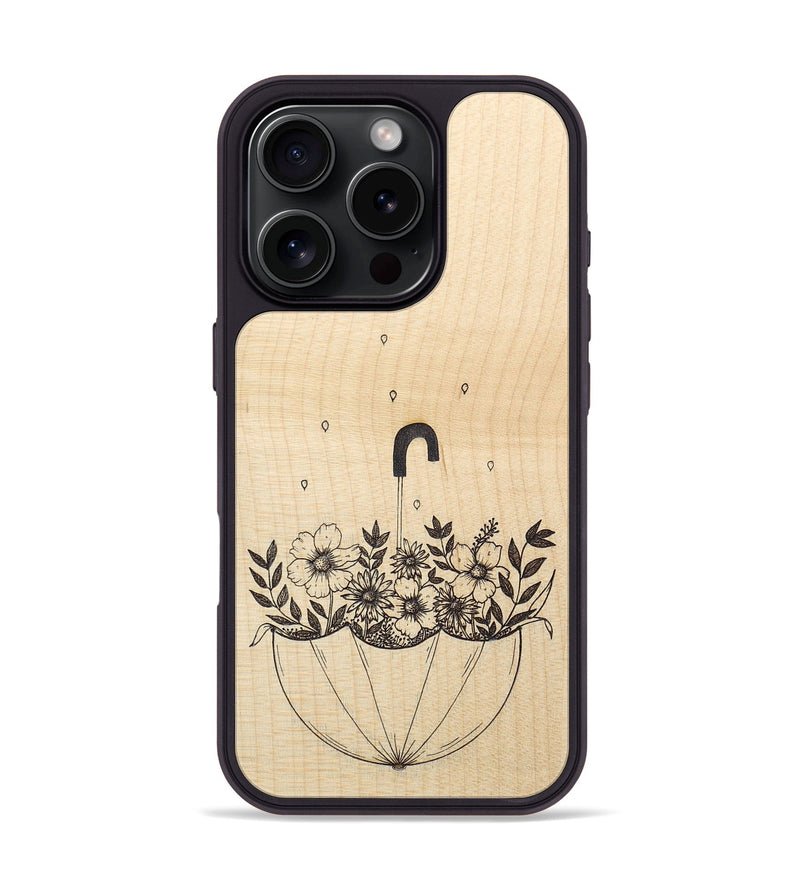 iPhone 16 Pro Wood+Resin Phone Case - No Rain No Flowers - Maple (Curated)