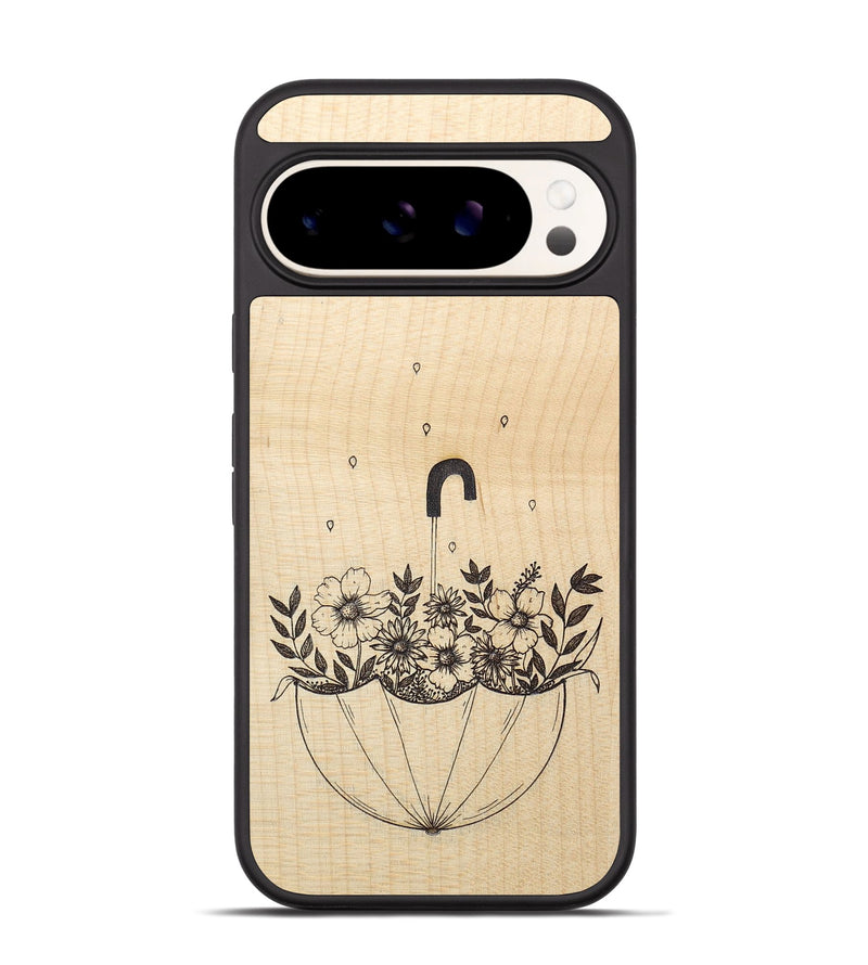 Pixel 9 Wood+Resin Phone Case - No Rain No Flowers - Maple (Curated)