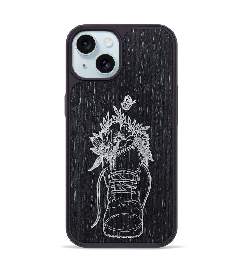 iPhone 15 Wood+Resin Phone Case - Wildflower Walk - Ebony (Curated)