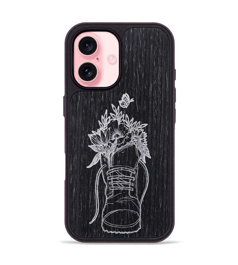 iPhone 16 Wood+Resin Phone Case - Wildflower Walk - Ebony (Curated)