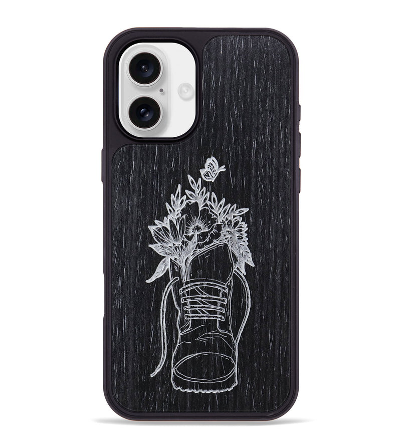 iPhone 16 Plus Wood+Resin Phone Case - Wildflower Walk - Ebony (Curated)