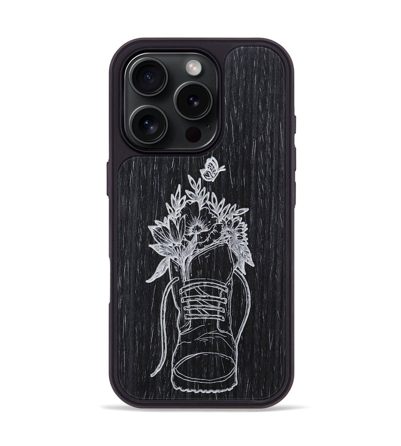 iPhone 16 Pro Wood+Resin Phone Case - Wildflower Walk - Ebony (Curated)