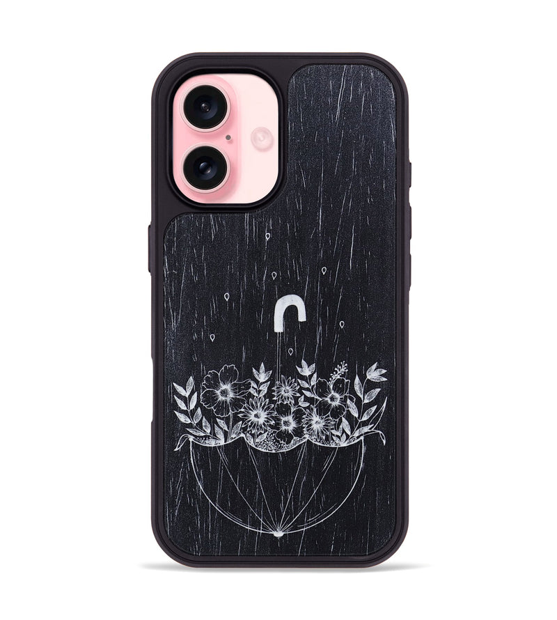 iPhone 16 Wood+Resin Phone Case - No Rain No Flowers - Ebony (Curated)