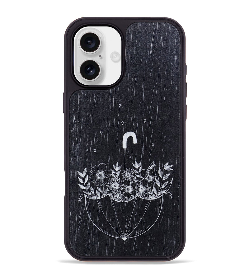 iPhone 16 Plus Wood+Resin Phone Case - No Rain No Flowers - Ebony (Curated)