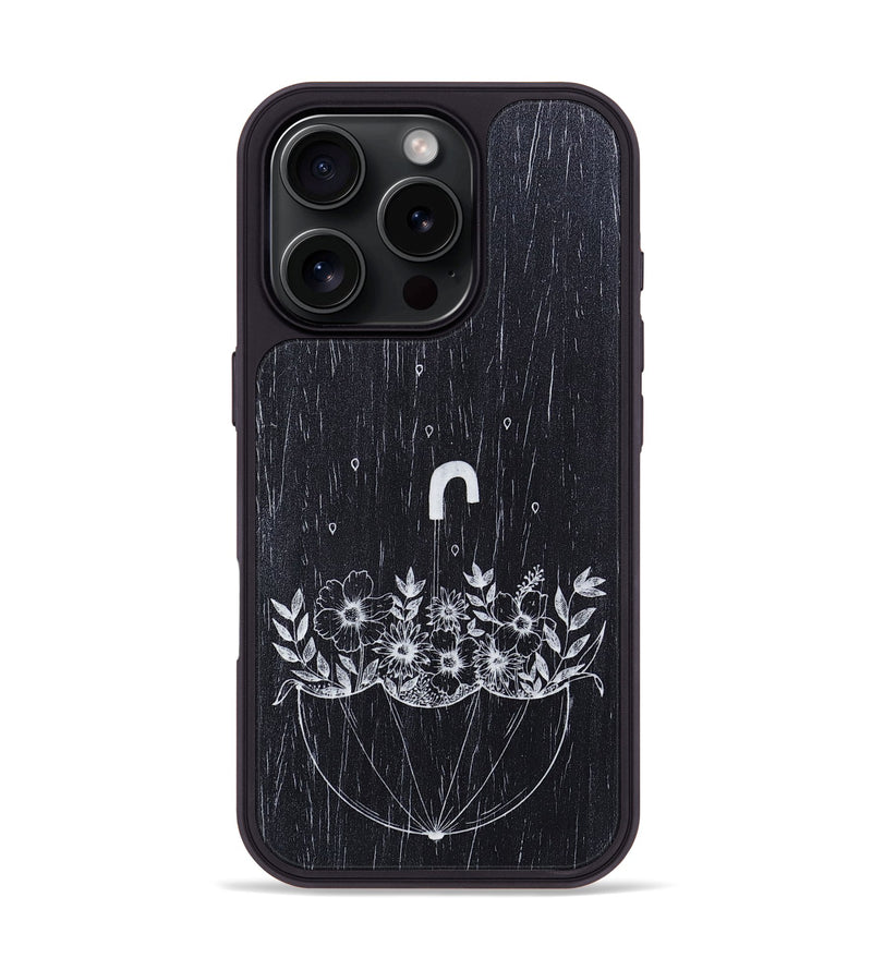 iPhone 16 Pro Wood+Resin Phone Case - No Rain No Flowers - Ebony (Curated)