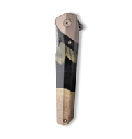 Live Edge Wood+Resin Pocket Knife - Sandy (Pure Black, 699981)