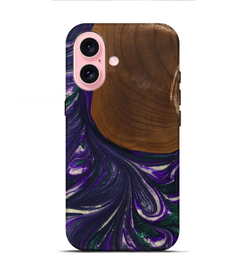 iPhone 16 Wood+Resin Live Edge Phone Case - Katina (Purple, 702247)