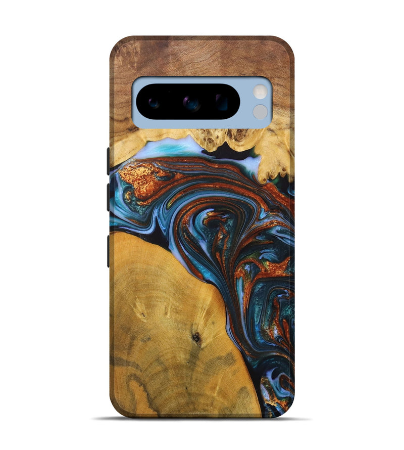 Pixel 8 Pro Wood+Resin Live Edge Phone Case - Jami (Teal & Gold, 702921)