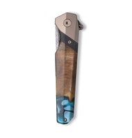 Live Edge Wood+Resin Pocket Knife - Theresa (Teal & Gold, 703049)