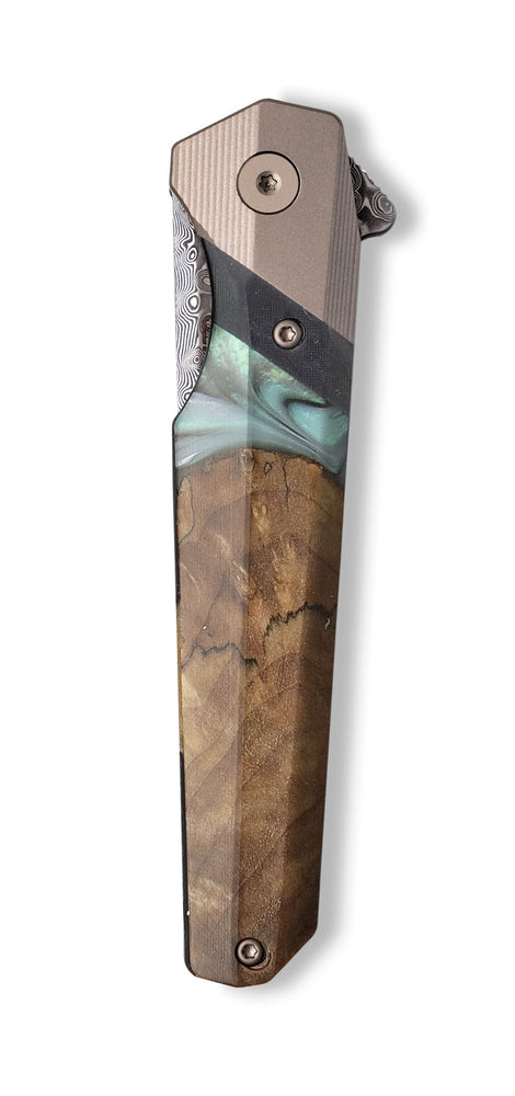 Live Edge Wood+Resin Pocket Knife - Leo (Black & White, 703073)