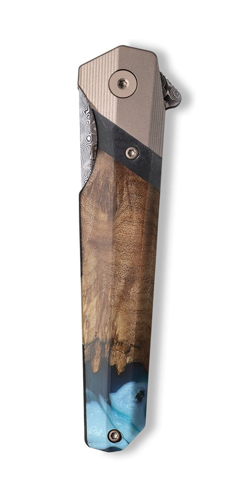 Live Edge Wood+Resin Pocket Knife - Sherry (Teal & Gold, 703085)