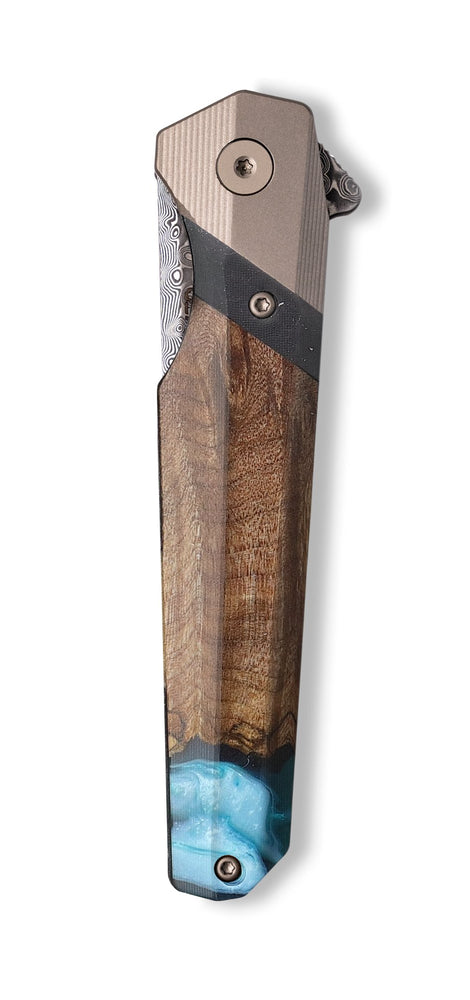 Live Edge Wood+Resin Pocket Knife - Sonia (Teal & Gold, 703250)