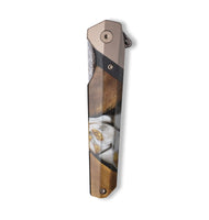 Live Edge Wood+Resin Pocket Knife - Myrtle (Black & White, 704005)