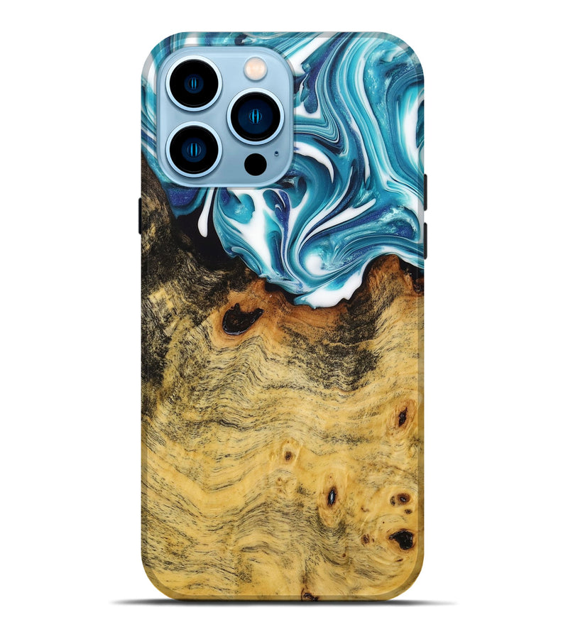 iPhone 14 Pro Max Wood+Resin Live Edge Phone Case - Ann (Blue, 704992)