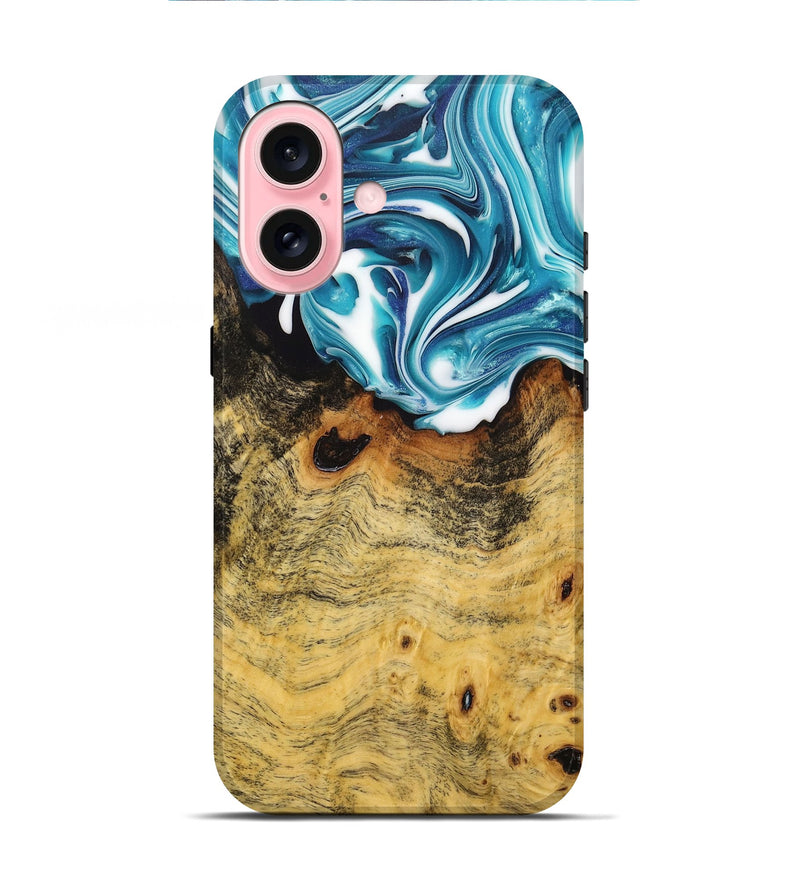 iPhone 16 Wood+Resin Live Edge Phone Case - Ann (Blue, 704992)