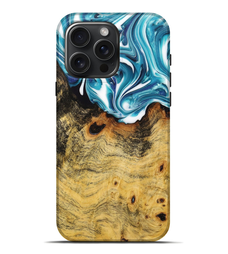 iPhone 16 Pro Max Wood+Resin Live Edge Phone Case - Ann (Blue, 704992)