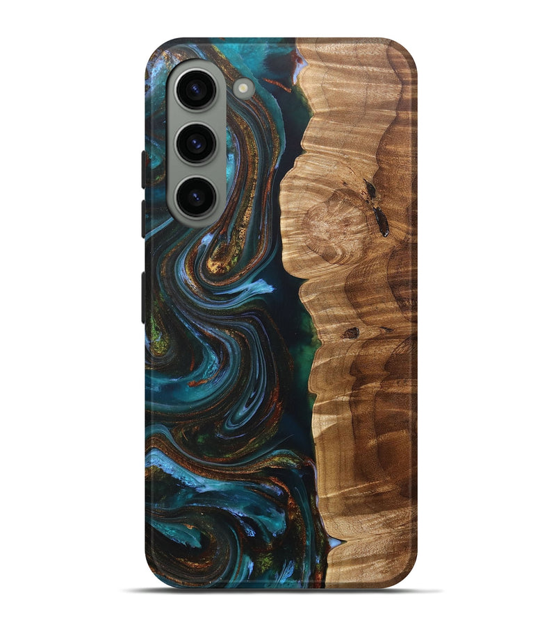 Galaxy S23 Plus Wood+Resin Live Edge Phone Case - Jake (Teal & Gold, 705108)