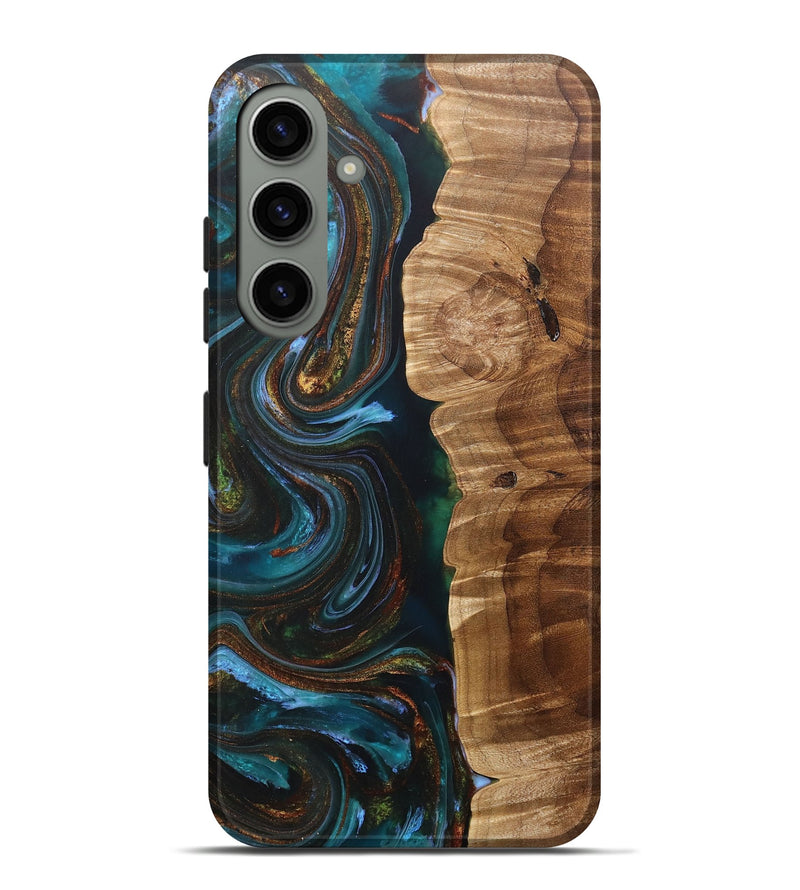 Galaxy S24 Plus Wood+Resin Live Edge Phone Case - Jake (Teal & Gold, 705108)