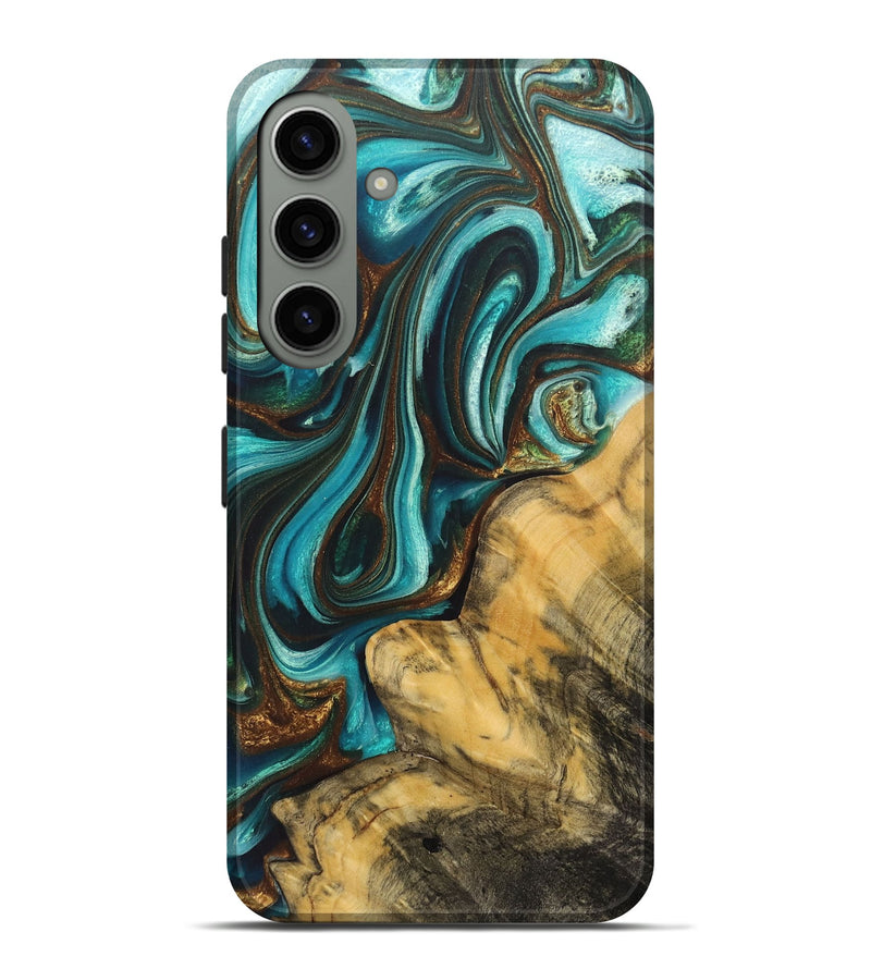 Galaxy S24 Plus Wood+Resin Live Edge Phone Case - Jocelyn (Teal & Gold, 705112)