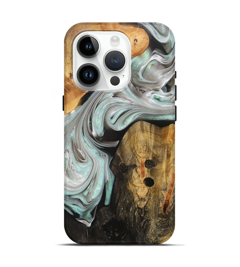 iPhone 15 Pro Wood+Resin Live Edge Phone Case - Braxton (Black & White, 705226)