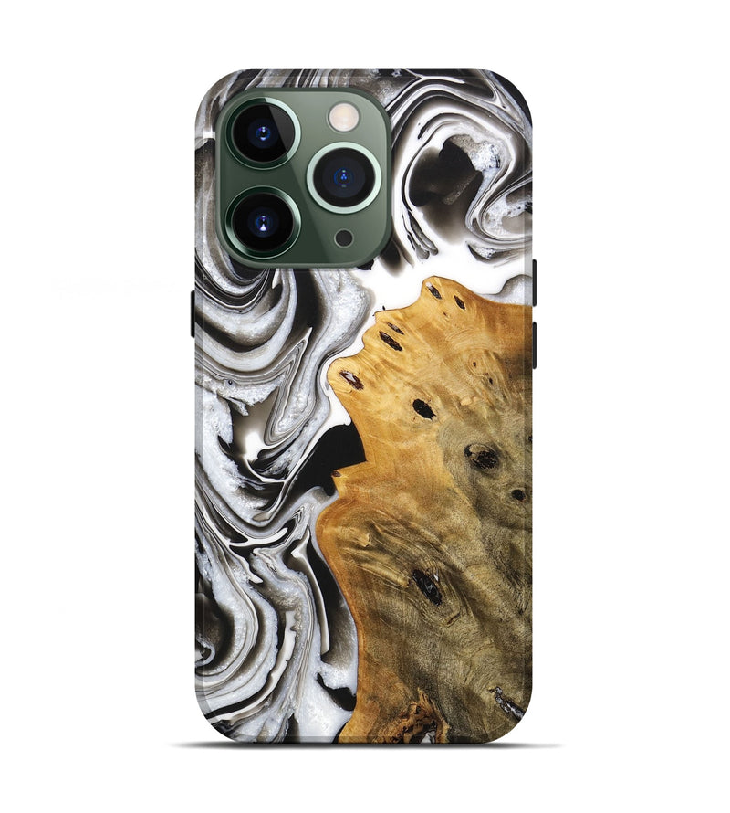iPhone 13 Pro Wood+Resin Live Edge Phone Case - Gladys (Black & White, 705228)