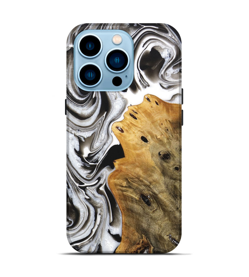 iPhone 14 Pro Wood+Resin Live Edge Phone Case - Gladys (Black & White, 705228)