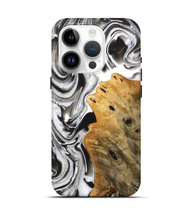 iPhone 15 Pro Wood+Resin Live Edge Phone Case - Gladys (Black & White, 705228)